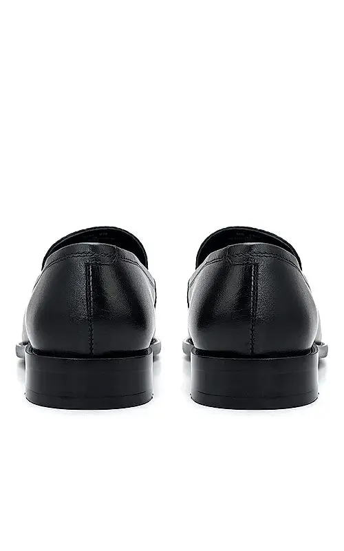 Black Textured Leather Loafers