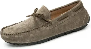 Driving Moccasins for Men Deck Shoes Genuine Leather Stitching Details Round Toe 1-Eye Suede Vamp Flat Heel Resistant Flexible Anti-Slip Driving for Any Attire