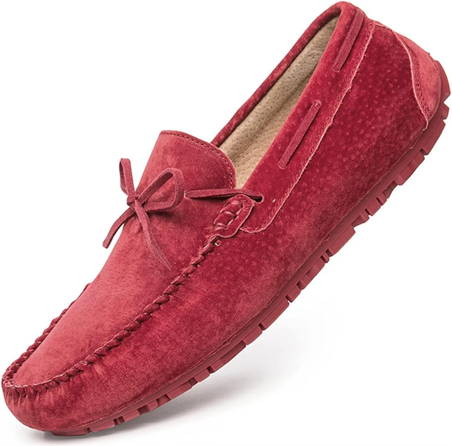 Easy to Put and Remove. Driving Moccasins for Men Deck Shoes Genuine Leather Stitching Details Round Toe 1-Eye Suede Vamp Flat Heel Resistant Flexible Anti-Slip Driving for All Occasions