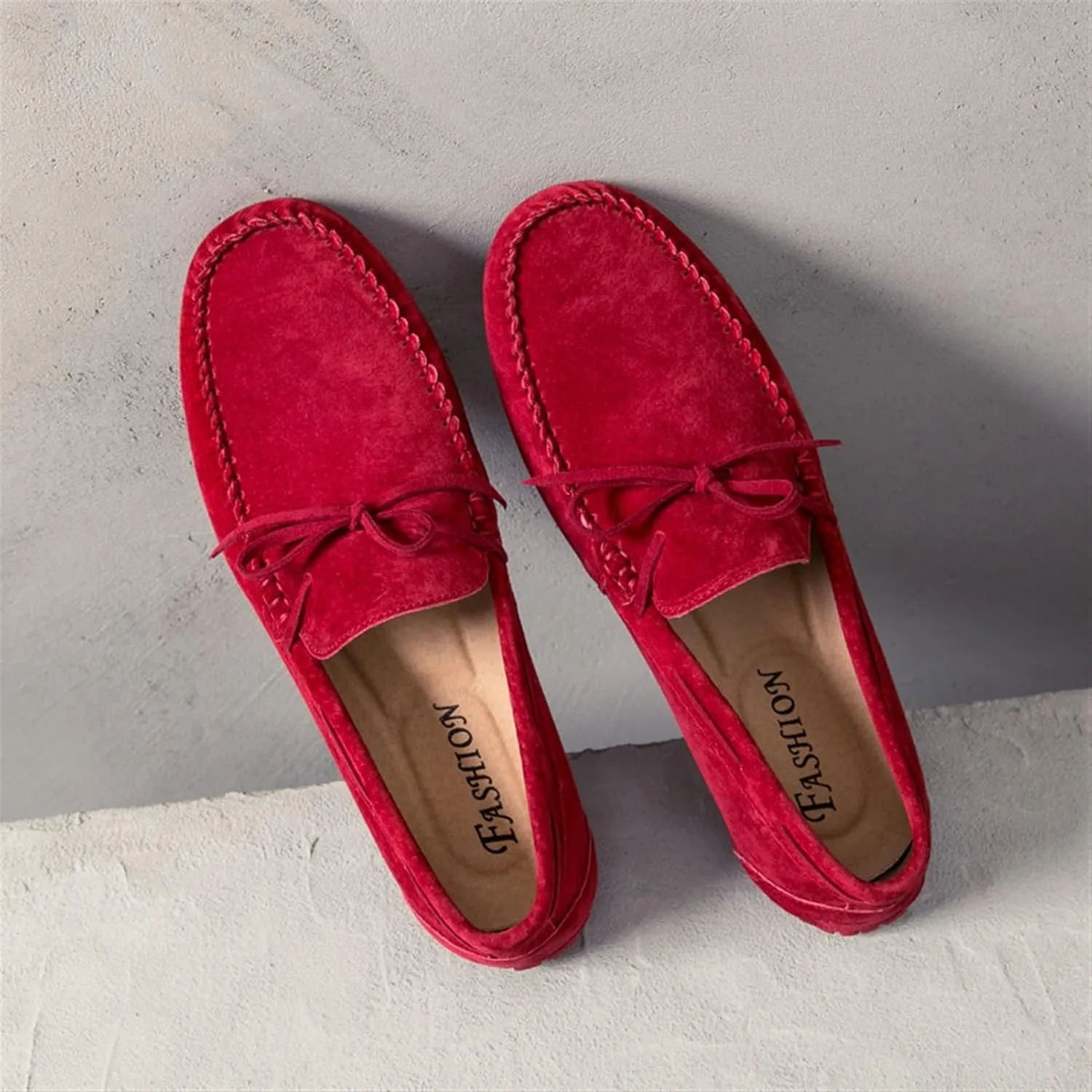 Easy to Put and Remove. Driving Moccasins for Men Deck Shoes Genuine Leather Stitching Details Round Toe 1-Eye Suede Vamp Flat Heel Resistant Flexible Anti-Slip Driving for All Occasions