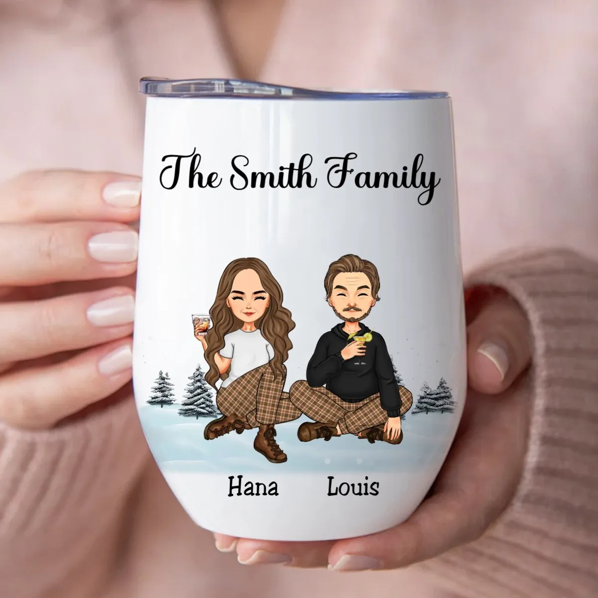 Family - Family Snow Background Ver 3 - Personalized Wine Tumbler