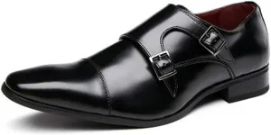 Shoes Dress Oxford for Men Slip On Monk Strap Square Cap Toe Leather Low Top Non Slip Anti-Slip Block Heel Walking