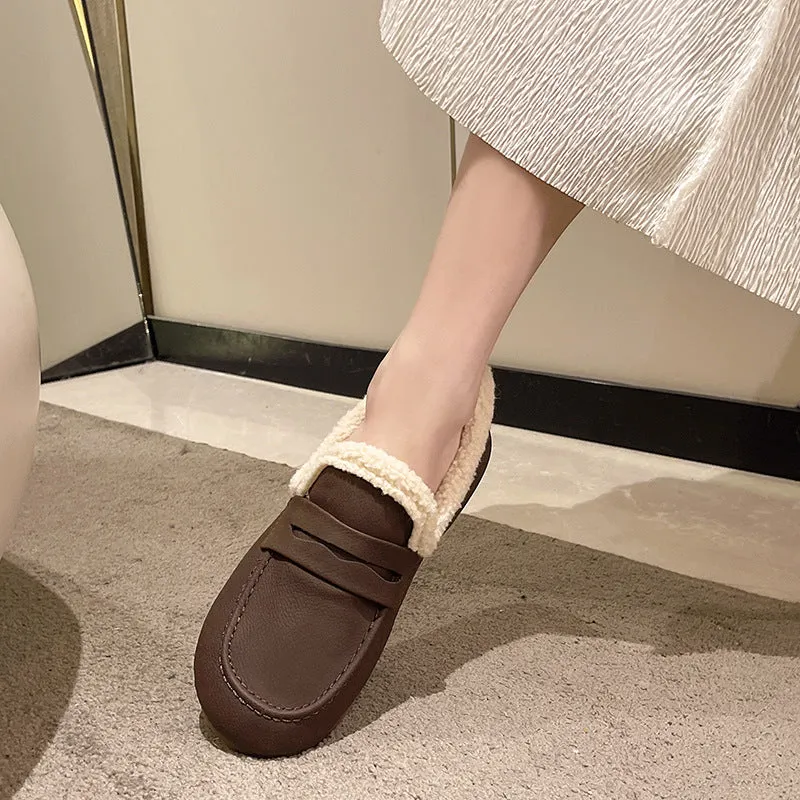 Winter large size velvet warm soft-soled loafers