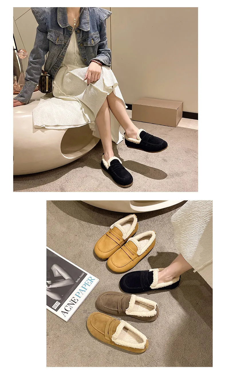 Winter large size velvet warm soft-soled loafers